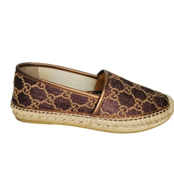 Gucci GG Heritage Metallic Espadrille Flats - Picture 1 of 8